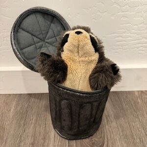Folkmanis Raccoon In Garbage Trash Can 9" Hand Puppet Stuffed Animal Toy